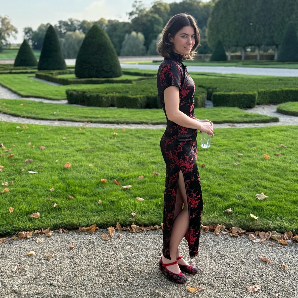 Womens Chinese Folk Mary Jane Shoes Qipao Slippers Floral Ballet Flats / 7.5